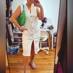 Zara White Midi Dress with Button Detail